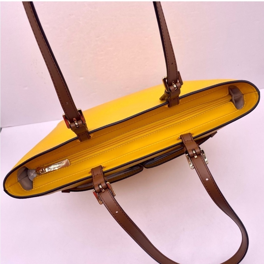Michael Kors Jet Set Travel Front Double Pocket Shoulder Tote Bag Yellow/Brown - Picture 8 of 9